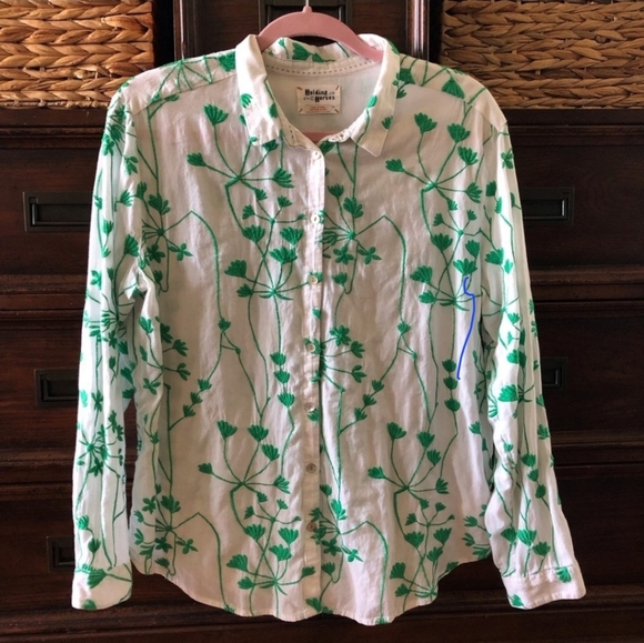 Holding Horses cotton white embroidered long sleeve button down shirt in size 10 - Picture 7 of 8